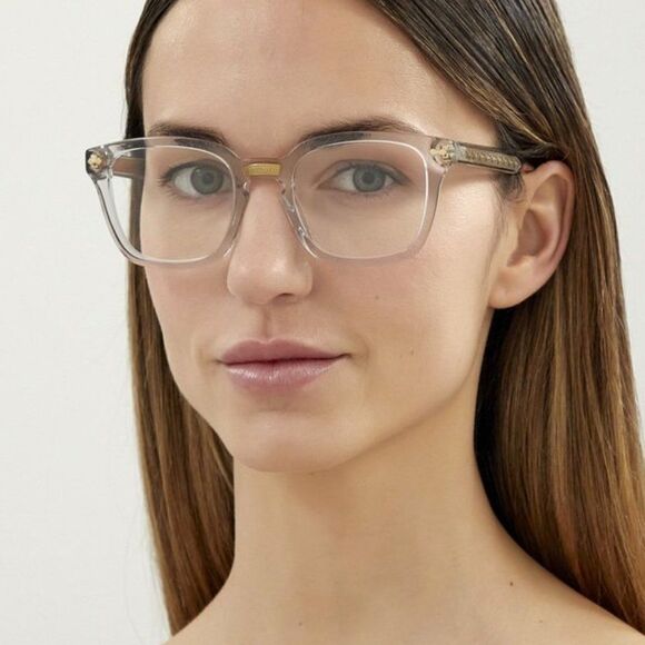 NEW Gucci GG0184O 005 Unisex Square Gray Clear Gold Eyeglasses